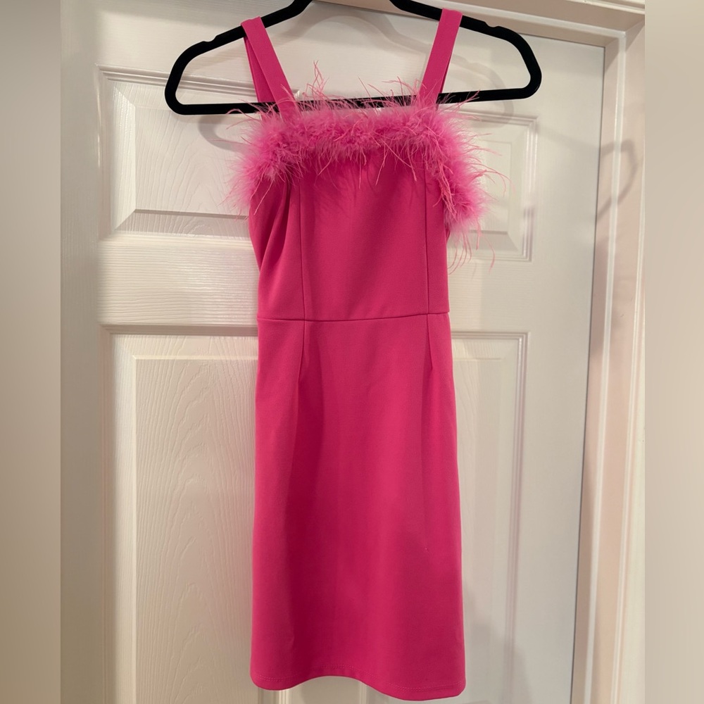 Girl’s Hot Pink Feathered Formal Fancy Daddy Daughter Homecoming Dress Dillards